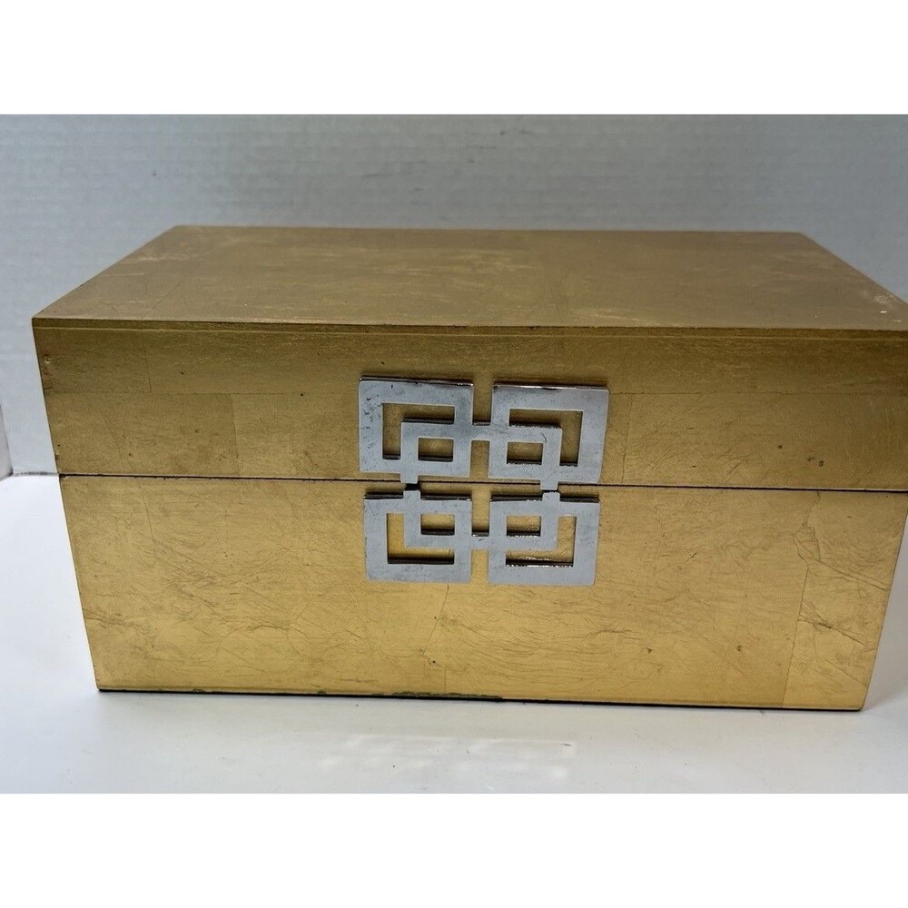 Galt International Decorative Storage Box Gold Leaf Finish Silver Clasp Jewelry